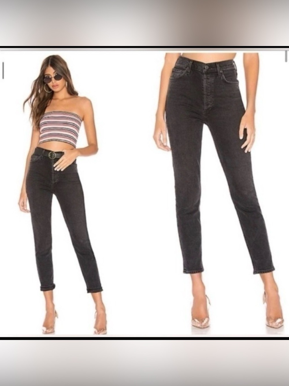 AGOLDE WOMENS NICO HIGH RISE SLIM FIT BLACK WASHED DENIM ANKLE 
JEANS 26